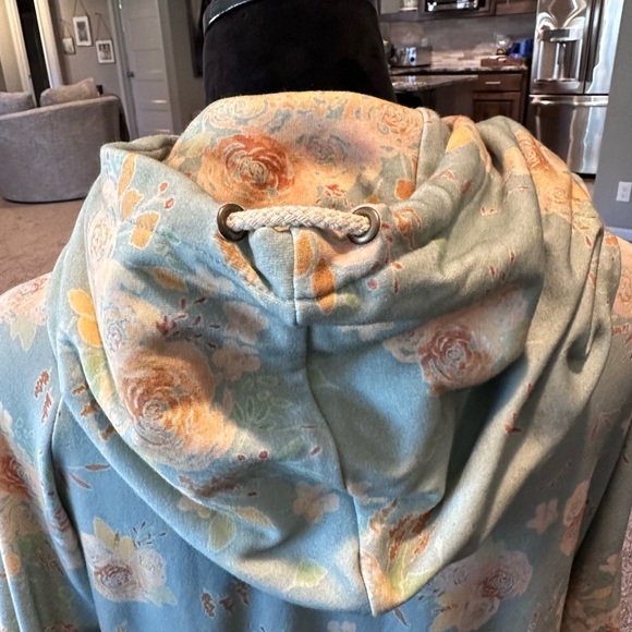 AMPERSAND AVE Floral Hoodie in Soft Green and Peach - Picture 5 of 5
